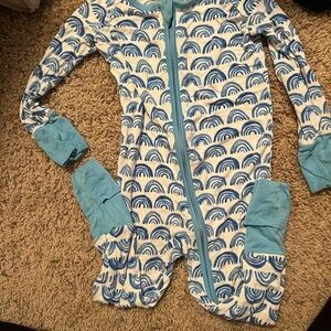 Little Sleepies Blue and White Rainbow Footie 6-12 months